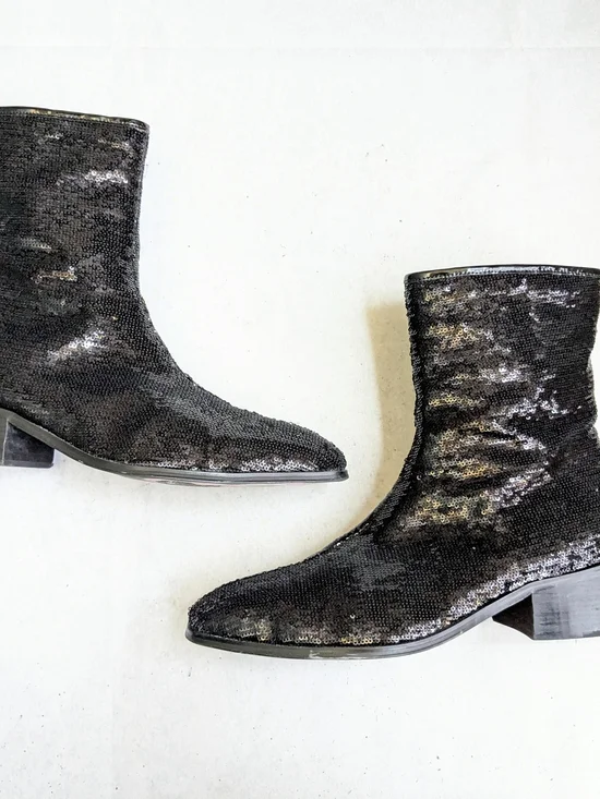 Christian Louboutin Side Zip Boots Black Sequins Men 12 45 - Picture 1 of 13